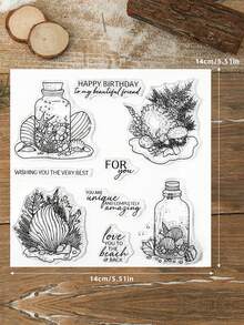 1pc 5.51*5.51 Inch Seashell & Glass Bottle Design Clear Silicone Stamps Set For Diy Scrapbooking, Card Making, Album And Diary Decoration - Transparent - View 2