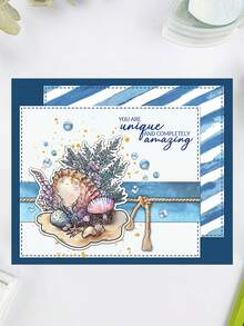 1pc 5.51*5.51 Inch Seashell & Glass Bottle Design Clear Silicone Stamps Set For Diy Scrapbooking, Card Making, Album And Diary Decoration - Transparent - View 4