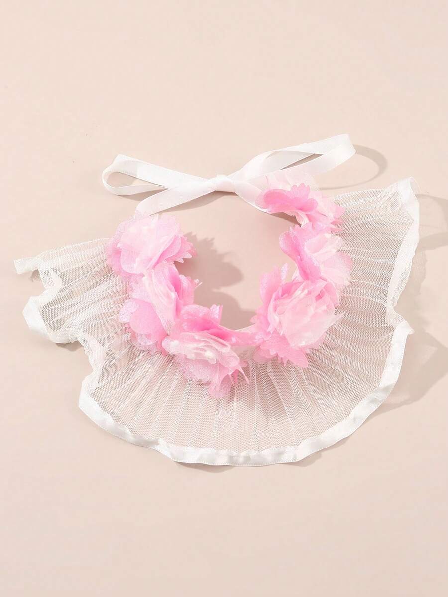1個粉紅色花朵寵物貓狗蝴蝶結蕾絲裝飾圍嘴,可愛的公主風格蝴蝶結圍巾寵物項圈 - 粉色 - 查看 1