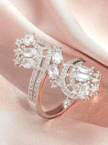 1入組奢華誇張紫晶和方晶鋯石約定/承諾/永恆戒指適用於新娘銅 - 白色 - 查看 14