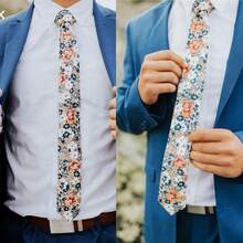 男士花卉领带 领带 男士领带 婚礼派对用细领带 - XY107 - 查看 4
