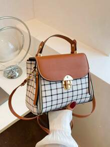 Yogodlns Women's Classic Bucket Bag, All-Match Shoulder Bag, Plaid Pattern Crossbody Bag For Work With - Brown - View 2