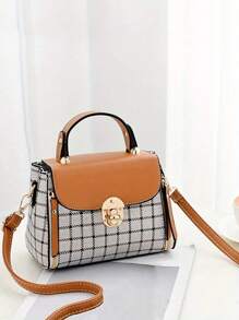 Yogodlns Women's Classic Bucket Bag, All-Match Shoulder Bag, Plaid Pattern Crossbody Bag For Work With - Brown - View 1