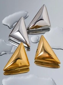 Uworld 1pc Titanium Steel 18K Gold Plated Stainless Steel Ear Stud Earring With Triangle Wavy Pattern, New Style Fashion