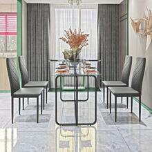 5-Piece Rectangle Dining Table Set, Tempered Glass Dining Table For Kitchen Room - Black - View 2