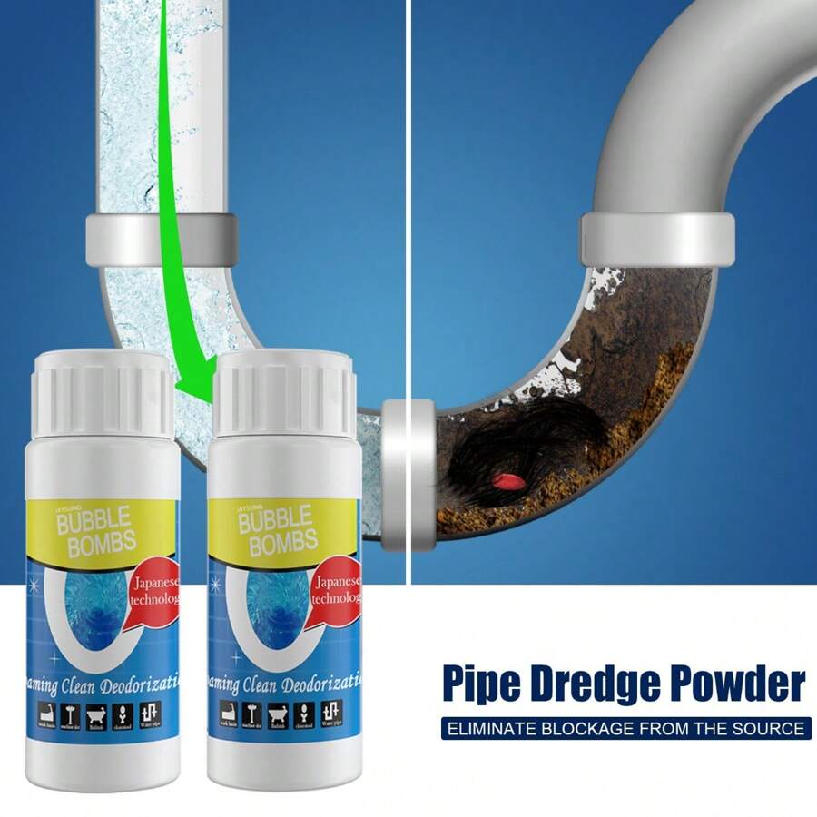 1pc Jaysuing Drain Cleaning Powder, Kitchen/Bathroom Pipe Cleaning Agent For Deodorization & Clogging Removal - White - View 1