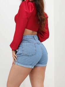 Women Denim Shorts - Medium Wash - View 2