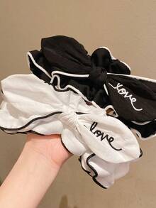 1入彈性寬頭帶，用於洗臉，蕾絲刺繡愛心頭帶，大蝴蝶結髮箍 - 黑色 - 查看 4