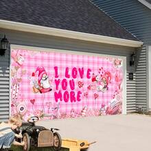 1個70.8×157.4英寸的聚酯纖維情人節車庫門罩,浪漫典禮風格家庭裝飾,適用於車庫、花園、派對等多種用途的戶外裝飾 - 粉色 - 查看 4