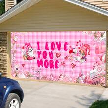1個70.8×157.4英寸的聚酯纖維情人節車庫門罩,浪漫典禮風格家庭裝飾,適用於車庫、花園、派對等多種用途的戶外裝飾 - 粉色 - 查看 3