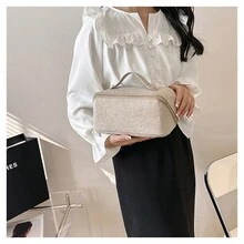 Shiny Fashion Cosmetic Bag Lightweight Portable Large Capacity Zipper Partition Cosmetic Storage Bag Multi-Functional Textion PU Portable Wash Bag - Gold - View 3