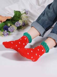 Set 10 Pares calcetines para niñas, calcetines infantiles con diseños divertidos de rayas y frutas, calcetines de tubo para adolescentes transpirables y elásticos. Tres tallas a elegir - Multicolor - Ver 5