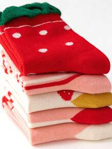 Set 10 Pares calcetines para niñas, calcetines infantiles con diseños divertidos de rayas y frutas, calcetines de tubo para adolescentes transpirables y elásticos. Tres tallas a elegir - Multicolor - Ver 9