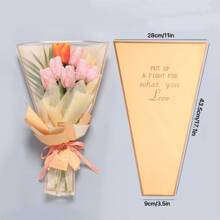 10pcs Flower Artificial Wrapping Paper & Transparent Gift Bag, Diy Gift Wrapping For Mother'S Day, Valentine'S Day, Bestie, Party - Yellow - View 1