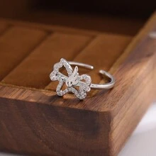 1pc Fashionable Wing Design Horse Opening Ring With Rhinestone Decor Suitable For Daily Wear - Silver - View 4