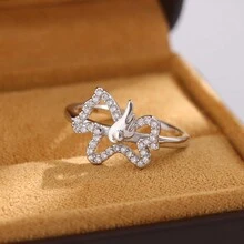 1pc Fashionable Wing Design Horse Opening Ring With Rhinestone Decor Suitable For Daily Wear - Silver - View 2