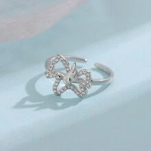 1pc Fashionable Wing Design Horse Opening Ring With Rhinestone Decor Suitable For Daily Wear - Silver - View 5