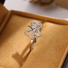 1pc Fashionable Wing Design Horse Opening Ring With Rhinestone Decor Suitable For Daily Wear - Silver - View 3