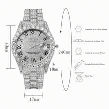 Reloj 43mm de Diamantes de Imitación para Hombre estilo Urbano, Hip Hop, The King, con Eslabones cubanos, Caja de Regalo - Plateado - Ver 5