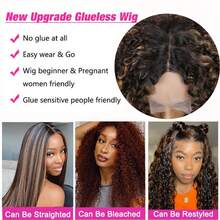 女士用突出色漸層捲曲蕾絲前鬃毛棕色短捲曲蕾絲前鬃毛hd鬃毛帶頭套無膠合成髮12英寸 - 彩色 - 查看 4