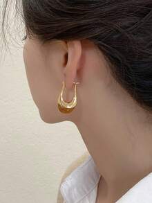 2pcs U-Shaped Vintage Metal & Water Drop Shaped Elegant Earrings, Fashionable Accessory For Women - Amber Brown - View 6