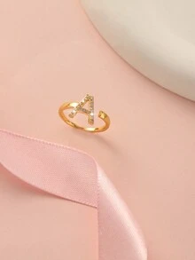 1 Pc Fashionable And Exquisite Rhinestone 26 Letter Ring Adjustable Women's Daily Life - Yellow Gold - View 4