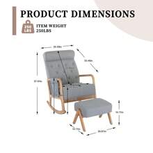 HOMEFUN Rocking Chair With Ottoman Mid-Century Modern Upholstered Fabric Rocking Armchair Rocking Chair Nursery With Thick Padded Cushion High Backrest Accent Glider Rocker Chair For Living Room - 灰色 - 查看 6