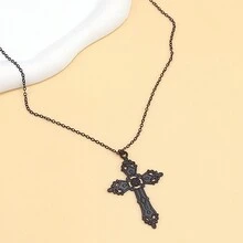 1pc Vintage Gothic Style Black Cross Pendant Necklace, Unisex, Suitable For Daily Wear And Gift Giving - Black - View 4