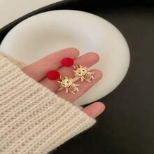 1對風新年龍形耳環,可愛時尚,吉祥紅色首飾,慶祝新年 - 紅色 - 查看 1