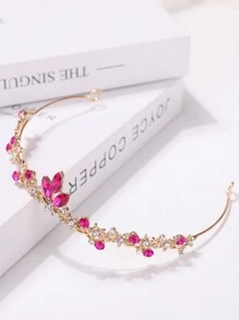 1頭女童皇冠造型髮箍,鑲有鑽石裝飾,甜美奢華風格 - 玫紅色 - 查看 5