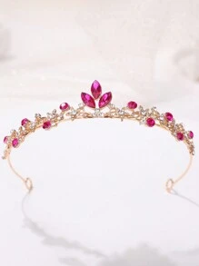 1頭女童皇冠造型髮箍,鑲有鑽石裝飾,甜美奢華風格 - 玫紅色 - 查看 1