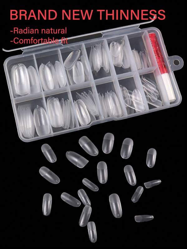 120pcs/Box Professional Wearable & Seamless Nail Tips, Clear Ellipse