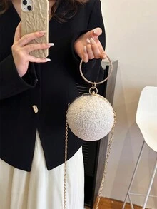 時尚毛球形晚宴包,掛鏈手挽包,質感現代,適用於肩背或斜背 - 白色 - 查看 4