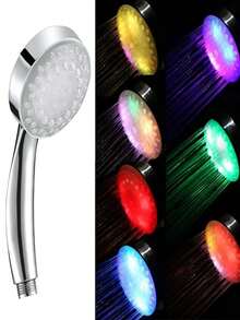 1pc 7 Colors 5-Led Light Shower Head, Romantic Automatic Light, Handheld Water-Saving Rainfall Shower Head, Suitable For Bathroom - Silver - View 3