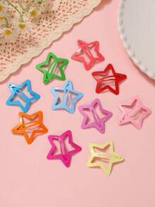 10入組兒童髮夾,彩色五角星形中空髮夾,適合小女孩的瀏海和嬰兒的飛散頭髮 - 彩色 - 查看 6