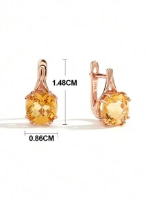 一對925純銀扣緊耳環,鑲嵌天然黃水晶寶石珠寶,適合日常佩戴珠寶 - 玫瑰金 - 查看 6