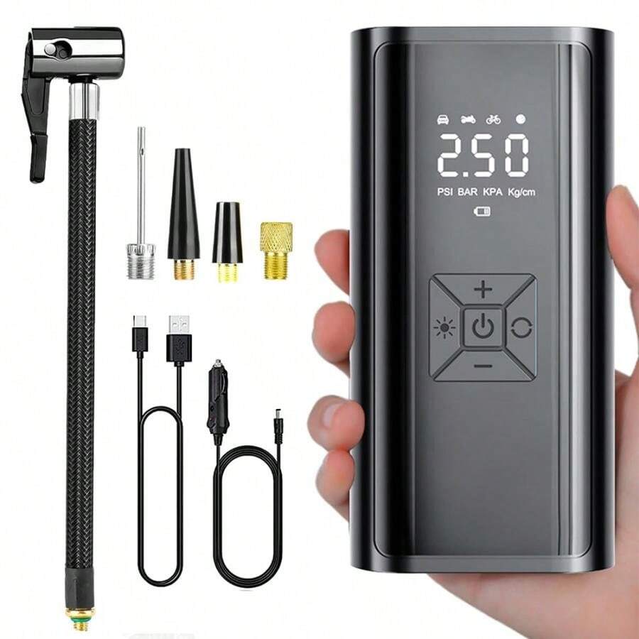 Tyre Inflator Cordless, Cordless Inflatable Pump Portable Car Tyre Inflator Air Compressor, USB Rechargeable, For Cars, Motorcycles, Bicycles, Balls - Black - View 1