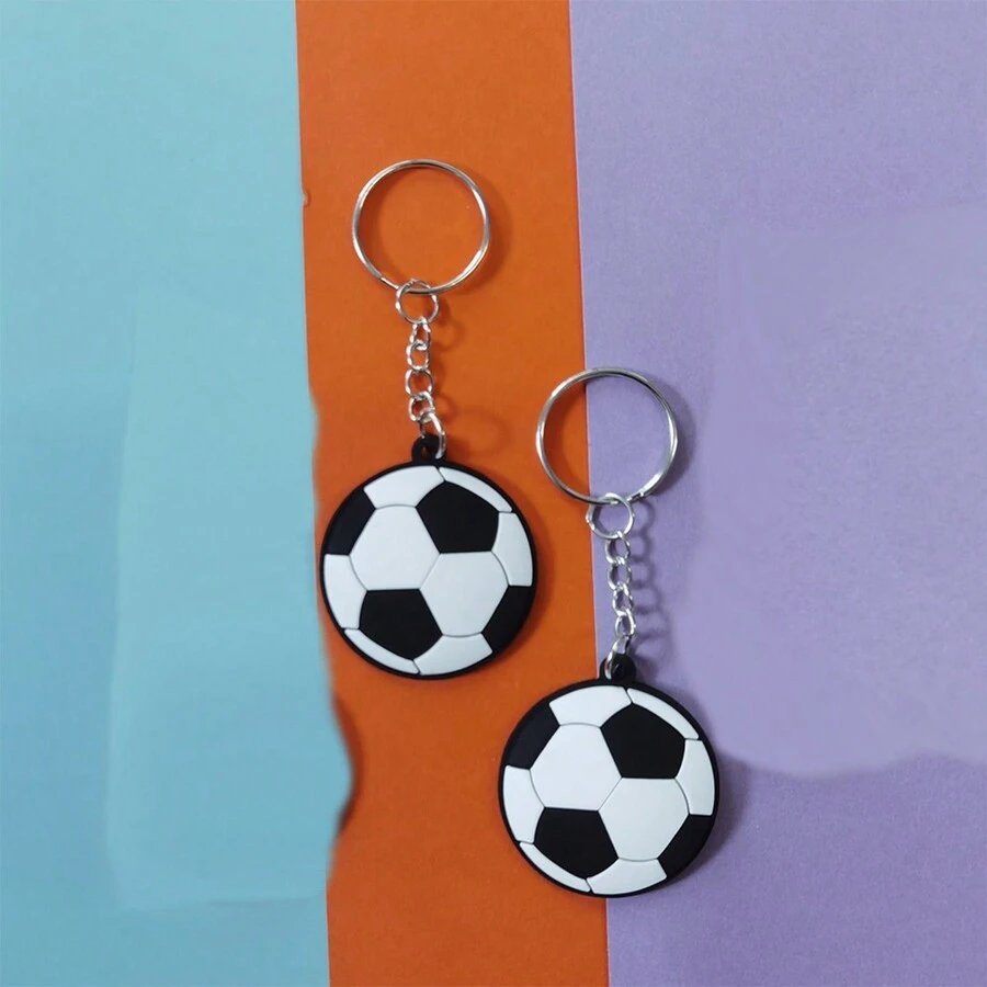 2pcs Creative Football Design Keychains, Flat Pretend Replica Souvenir Gift Keyring Pendant Ornament - Multicolor - View 1
