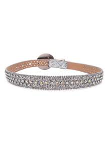 Màu bạc Nam Và Của phụ nữ chất liệu da PU Punk Lấp lánh Trái đất Khóa tròn Thắt lưng Rhinestone Thời trang Lấp lánh Hành tinh To lớn Khóa đá Thắt lưng Pha lê Dát Đầy Thắt lưng Dây đeo Đối với Quần jean Đầm - Bạc - Xem 4