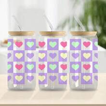 1 件情人节设计 UV DTF 杯套，适用于 16 盎司玻璃杯，UV DTF 杯套，玻璃杯杯套，杯子包装，杯子贴纸，杯子贴花 UV 转印贴纸，适用于杯子防水贴纸，瓶贴，不干胶贴纸- - 珊瑚粉 - 查看 4