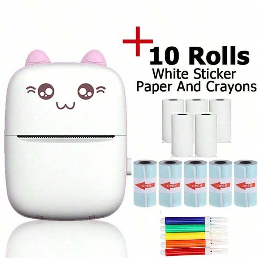 12 Pcs/set Portable Mini Printer Thermal Printer 10 Rolls Of Printing Paper For Ios/android Smartphones Mobile Wireless Printing Labels Receipt Stickers Photo List Notes Inkless Smart Printing Gifts - Pink - View 1