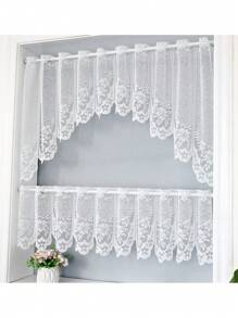 Kitchen Curtains Modern Semi-Transparent  Bed Curtain Set 2 Pieces Short Curtain Panel Curtains Children's Room For Small Windows Semi-Transparent Curtain H 30 X W 160 Cm And H 60 X W 160 - White - View 3