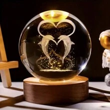 1 Piece Of 3D Inner Carved Luminous Crystal Ball Light Valentine's Day Love Puffer Night Light Table Decoration Holiday Gift Light - Clear - View 1
