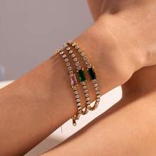 1pc Stainless Steel Women'S Cubic Zirconia Link Chain Necklace For Dating, Party And Office Ladies - Yellow Gold - View 2