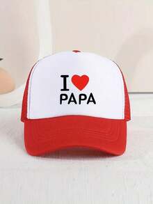 1件網狀印花我愛爸爸棒球帽,防曬透氣時尚遮陽帽新款兒童卡車帽 - 紅白色 - 查看 1