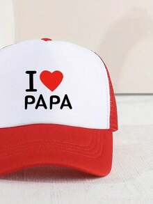 1件網狀印花我愛爸爸棒球帽,防曬透氣時尚遮陽帽新款兒童卡車帽 - 紅白色 - 查看 3