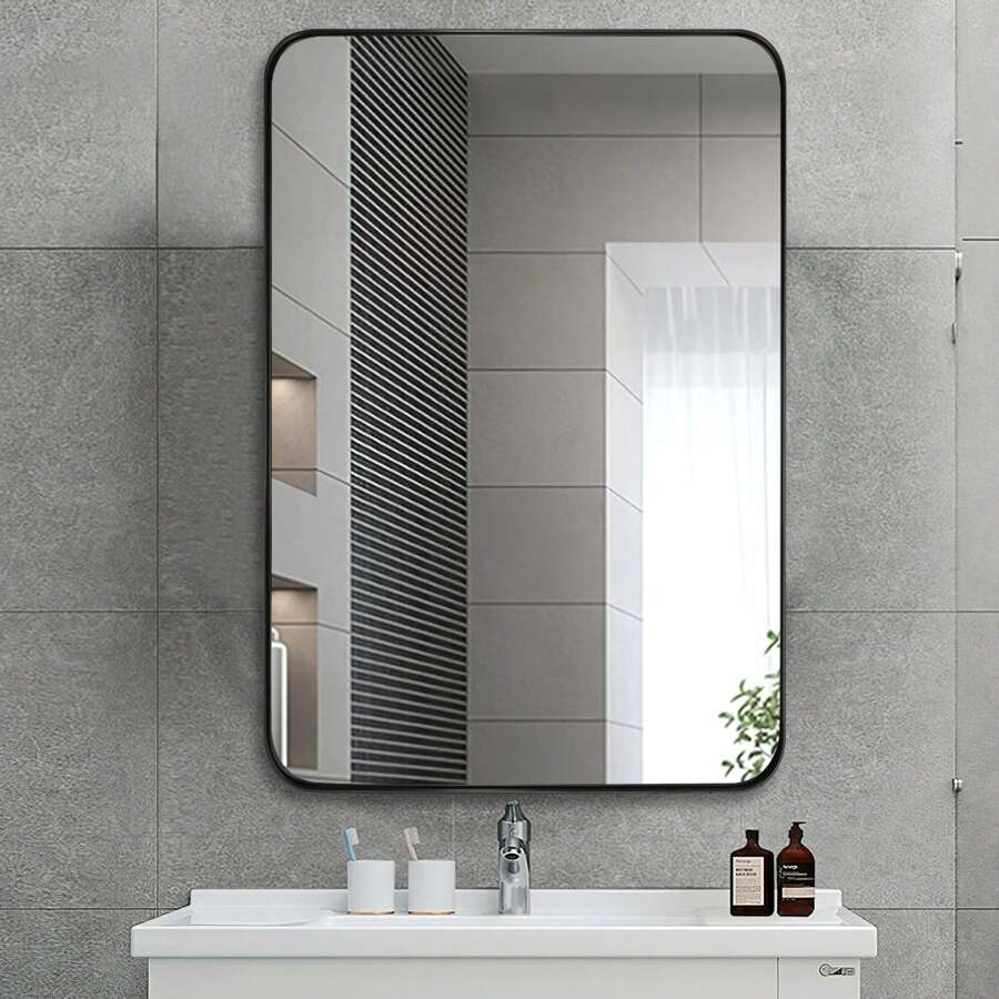Rectangle Metal Frame Bathroom Mirror Vanity Mirror For Wall, High-Definition Glass, Rust-Resistant, Corrosion-Resistant - màu đen - Xem 1