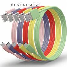 [5入組/6英呎] Usb Type C 充電線,usb A To Usb C 快速充電線,適用於三星 Galaxy A14 5g A13 A54 A53 S23 S22 Ultra S21 S20 A23 A24 A03s 7pro 6 Moto Android 手機 - 彩色 - 查看 1