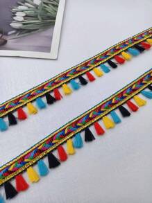 Garniture De Dentelle De Glands Colorés Avec Franges Pour Vêtements, Chaussures, Sacs, Rideaux, Ruban De Couture Et De Décoration Diy - Noir - Voir 1