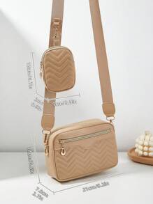 1 件女士小方形单肩包，绗缝斜挎包，带零钱包 - 卡其色 - 查看 6